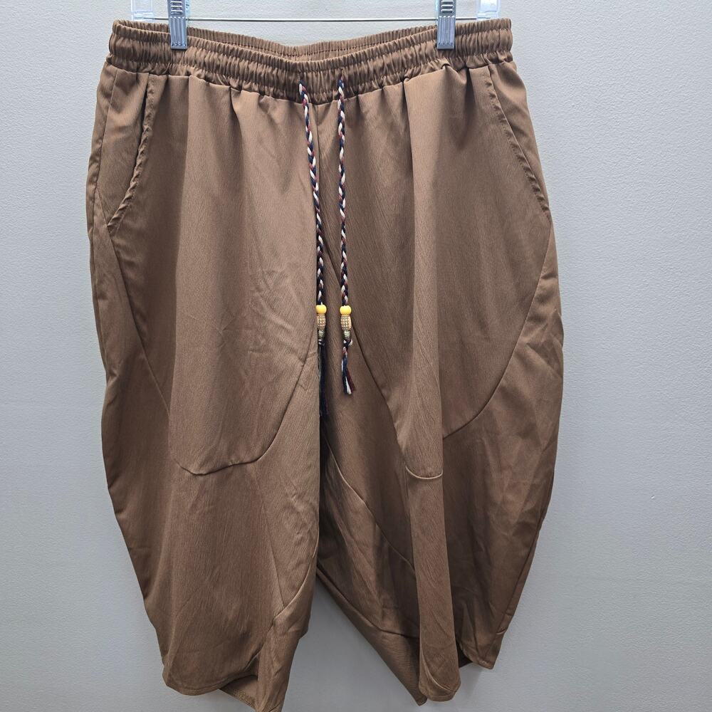Earthbound NWT Linen Cotton Blend Loose Cropped Pants Summer Travel Brown XL